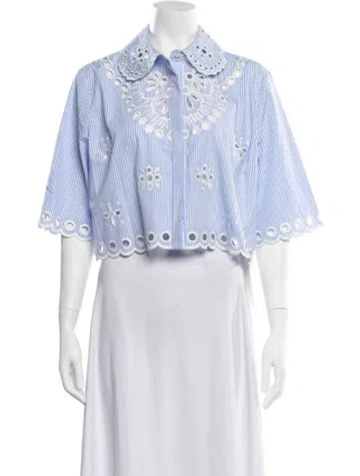Pre-owned Red Valentino Striped Short Sleeve Blouse In White