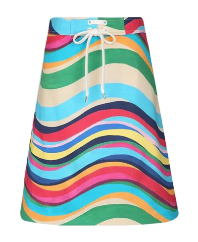 Red Valentino Striped Strapped Skirt In Multicolor