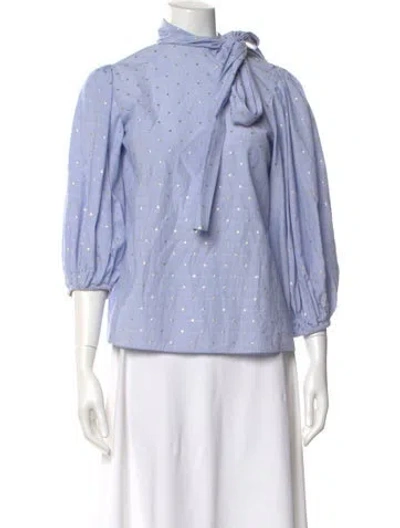Pre-owned Red Valentino Striped Tie Neck Blouse In Blue