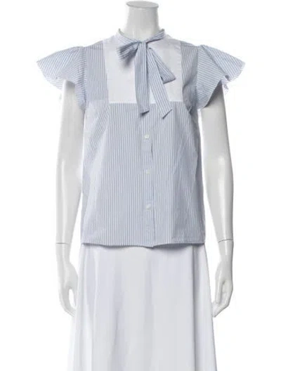 Pre-owned Red Valentino Striped Tie Neck Blouse In Blue