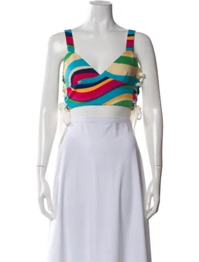 Pre-owned Red Valentino Striped V-neck Crop Top In Green