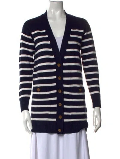 Pre-owned Red Valentino Striped V-neck Sweater W/ Tags In Blue