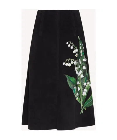 Red Valentino Suede A-line Skirt In Black