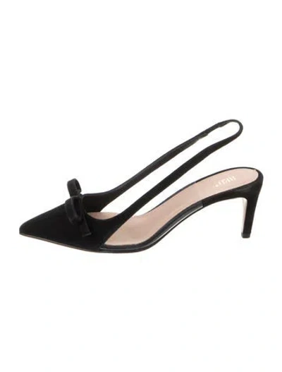 Pre-owned Red Valentino Suede Bow Accents Slingback Pumps In Black