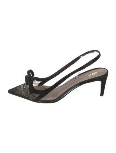 Pre-owned Red Valentino Suede Bow Accents Slingback Pumps W/ Tags In Black