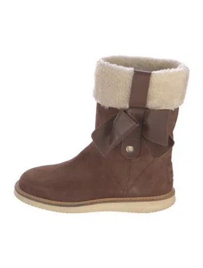 Pre-owned Red Valentino Suede Fur Trim Boots In Brown