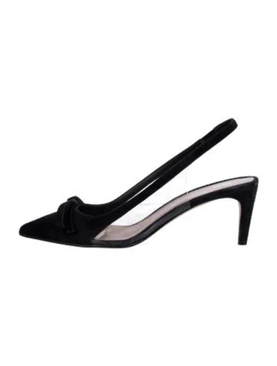 Pre-owned Red Valentino Suede Polka Dot Print Slingback Pumps In Black