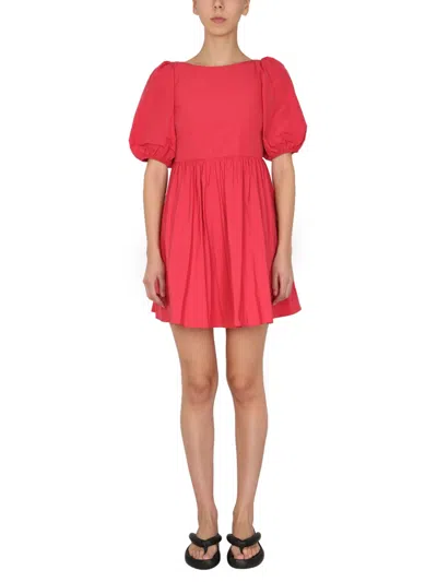 Red Valentino Puff-sleeve Pleated Minidress In Red