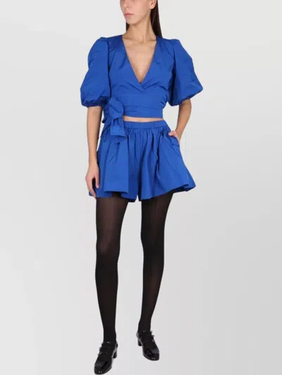 RED VALENTINO TAFFETA TOP WITH PUFF SLEEVES AND BOW DETAIL