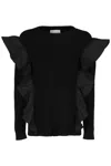 Red Valentino Ruffle Detail Side Slit Knit Sweater In Black