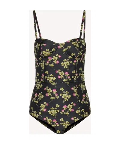 Red Valentino Three-leaf Brocade With Corset In Black