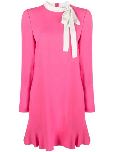 Red Valentino Tie-front Long-sleeved Midi Dress In Pink