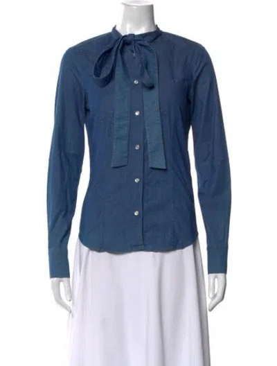 Pre-owned Red Valentino Tie Neck Long Sleeve Blouse In Blue
