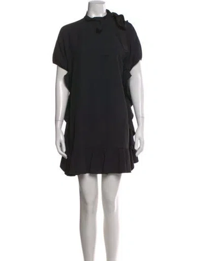 Pre-owned Red Valentino Tie Neck Mini Dress In Black