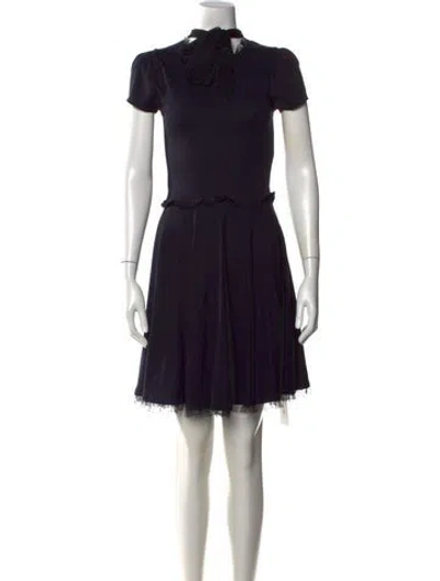 Pre-owned Red Valentino Tie Neck Mini Dress In Black