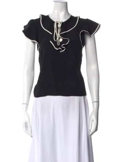 Pre-owned Red Valentino Tie Neck Short Sleeve Blouse In Black