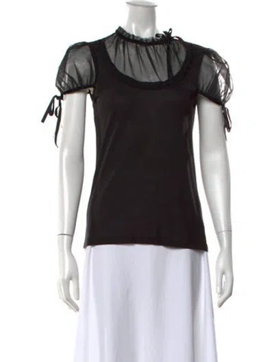Pre-owned Red Valentino Tie Neck Short Sleeve Top In Black