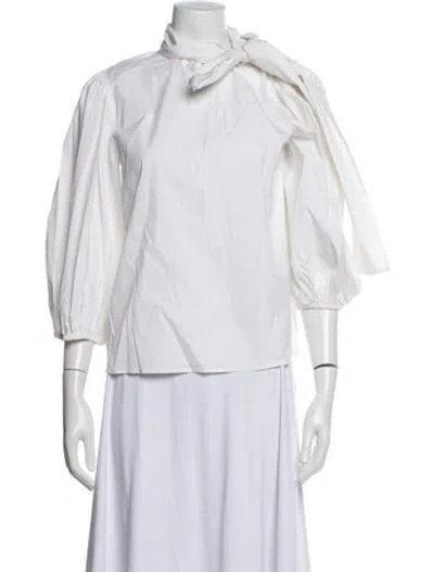 Pre-owned Red Valentino Tie Neck Three-quarter Sleeve Blouse In Neutrals