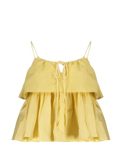 Red Valentino Tie-front Tiered Top In Yellow
