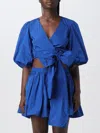 Red Valentino Taffeta Top With Puff Sleeves And Bow Detail In Blue