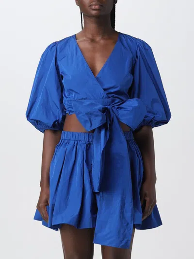Red Valentino Redvalentino Puff Sleeve Taffeta Top In Blue