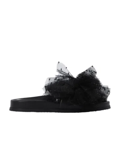 Red Valentino Tulle Decal Slippers In Black