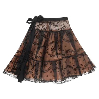 Pre-owned Red Valentino Tulle Lace Tiered Silk Skirt