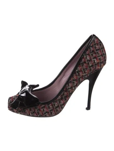 Pre-owned Red Valentino Tweed Tweed Pattern Pumps In Black