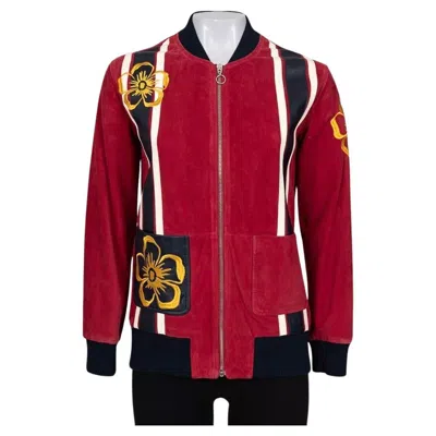 Pre-owned Red Valentino Valentino Spa Red Leather Embroidered Jacket - It40 / Us S