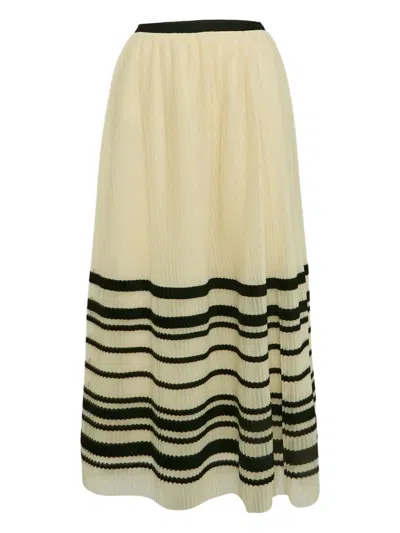 Pre-owned Red Valentino Vintage 2024 Pleated Striped Skirt In White