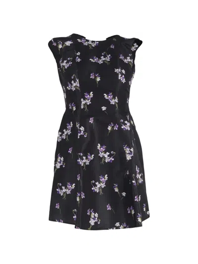 Pre-owned Red Valentino Vintage A-line Floral-print Mini Dress In Black