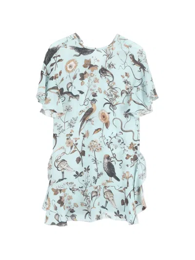 Pre-owned Red Valentino Vintage Bird-print Ribbon Mini Dress In Blue