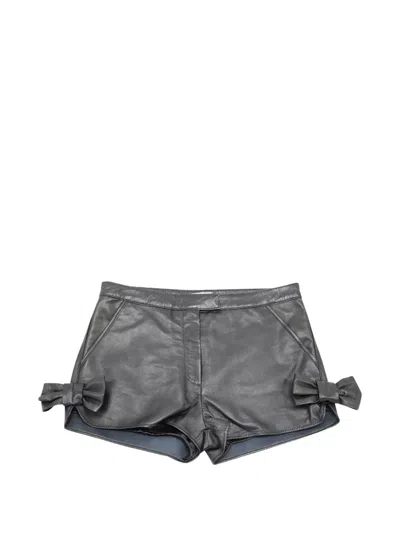 Pre-owned Red Valentino Vintage Bow-embellished Leather Shorts In Black