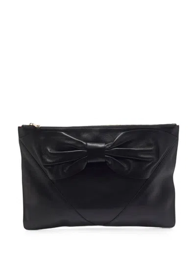 Pre-owned Red Valentino Vintage Bow-embellished Clutch Bag In Black