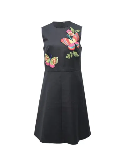 Pre-owned Red Valentino Vintage Butterfly-appliqué Mini Dress In Black