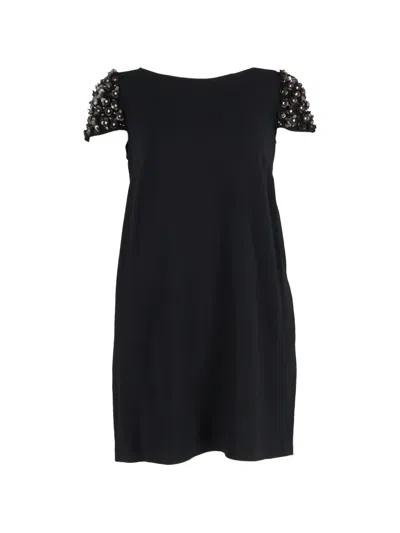 Pre-owned Red Valentino Vintage Embellished-sleeve Mini Dress In Black