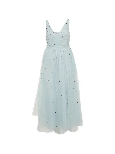 Pre-owned Red Valentino Vintage Embellished Tulle Midi Dress In Blue