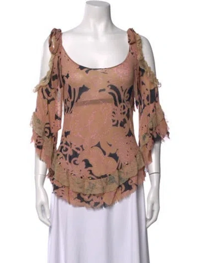 Pre-owned Red Valentino Vintage Floral Print Blouse In Neutrals/pink