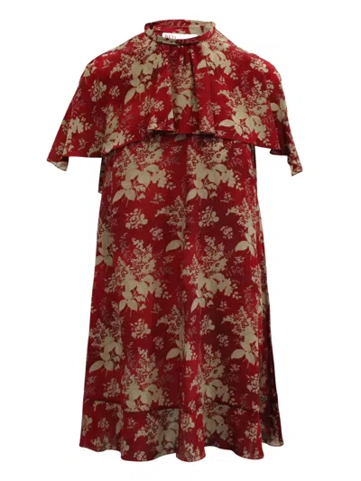 Pre-owned Red Valentino Vintage Floral-print Capelet Dress In Red