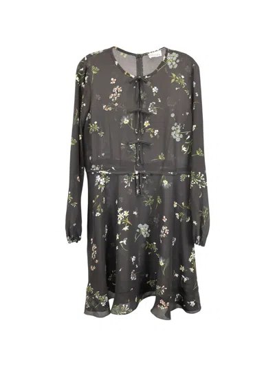 Pre-owned Red Valentino Vintage Floral-print Long-sleeve Mini Dress In Black