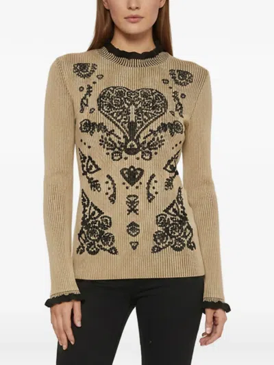 Pre-owned Red Valentino Vintage Heart-detail Rib-knit Sweater In Neutral