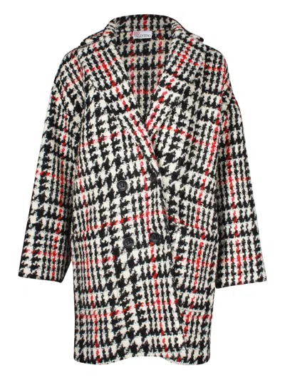 Pre-owned Red Valentino Vintage Houndstooth Wool Coat In White