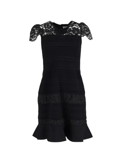Pre-owned Red Valentino Vintage Lace-trim Mini Dress In Black