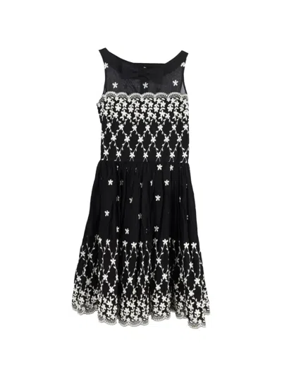 Pre-owned Red Valentino Vintage Mini Embroidered Dress In Black