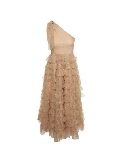 Pre-owned Red Valentino Vintage One-shoulder Tiered Midi Dress In Neutral