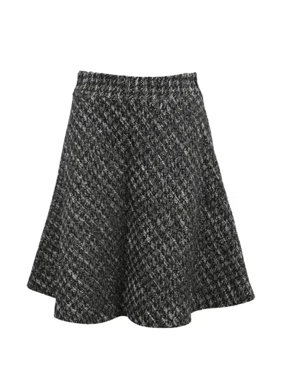 Pre-owned Red Valentino Vintage Patterned Tweed Midi Skirt In Black