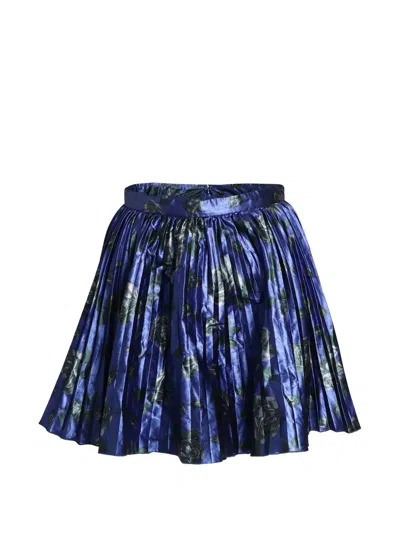 Pre-owned Red Valentino Vintage Pleated Floral-print Skirt In Blue