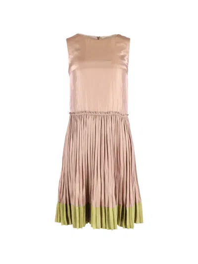 Pre-owned Red Valentino Vintage Pleated Midi Dress In Neutral