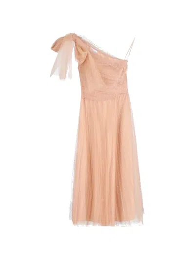 Pre-owned Red Valentino Vintage Pleated One-shoulder Dress In Neutral