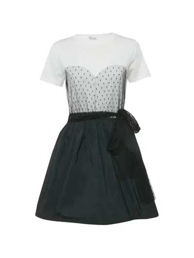 Pre-owned Red Valentino Vintage Plumetis-trim Panelled Mini Dress In Gray
